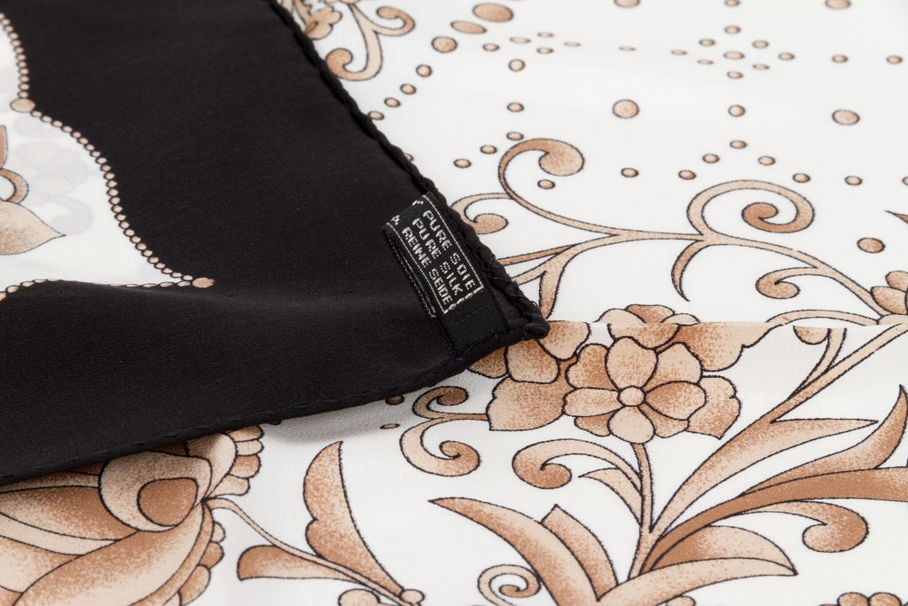 Dior Black Silk Flower Bouquet Scarf
