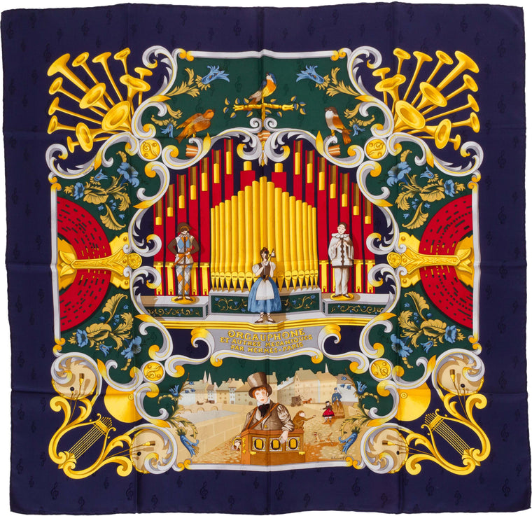 Hermès "Orgauphone" Blue Silk Scarf