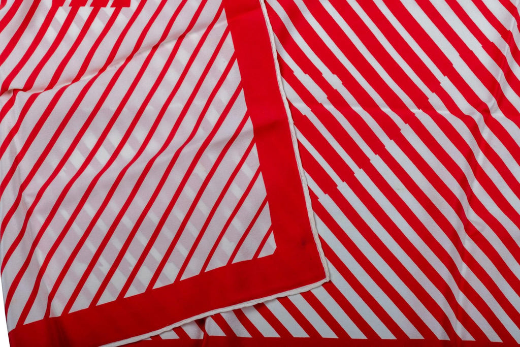 Chanel Red & White Logo Silk Scarf