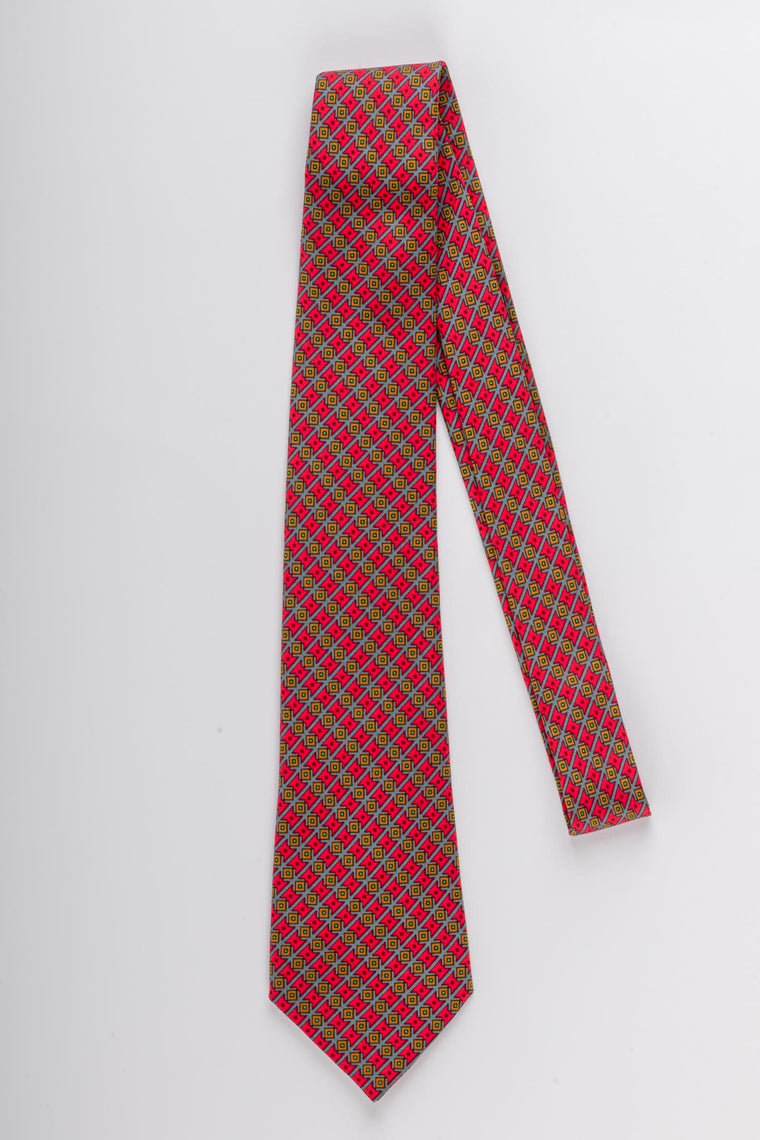Hermès Hot Pink Geometric Silk Tie