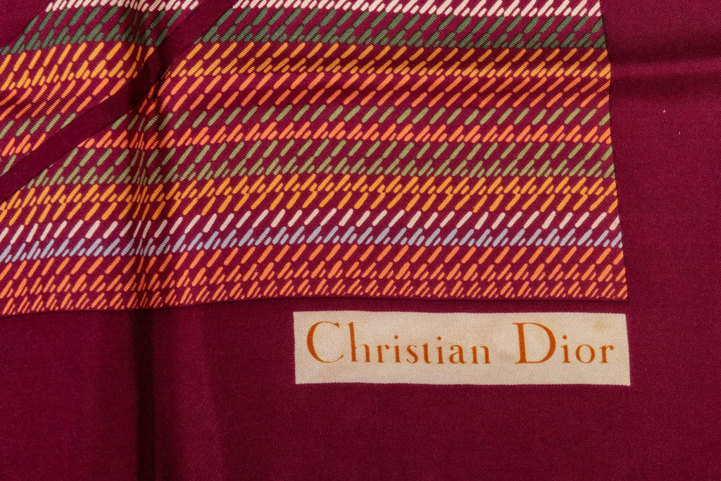 Dior Burgundy Silk Flower Bouquet Scarf