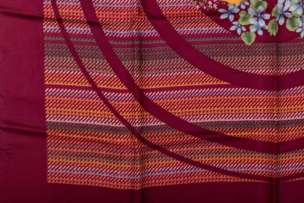Dior Burgundy Silk Flower Bouquet Scarf