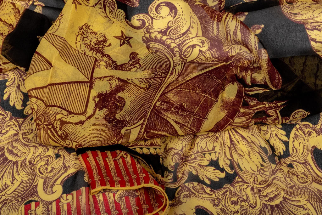 Ferre' Vintage Silk Chiffon Crest Scarf