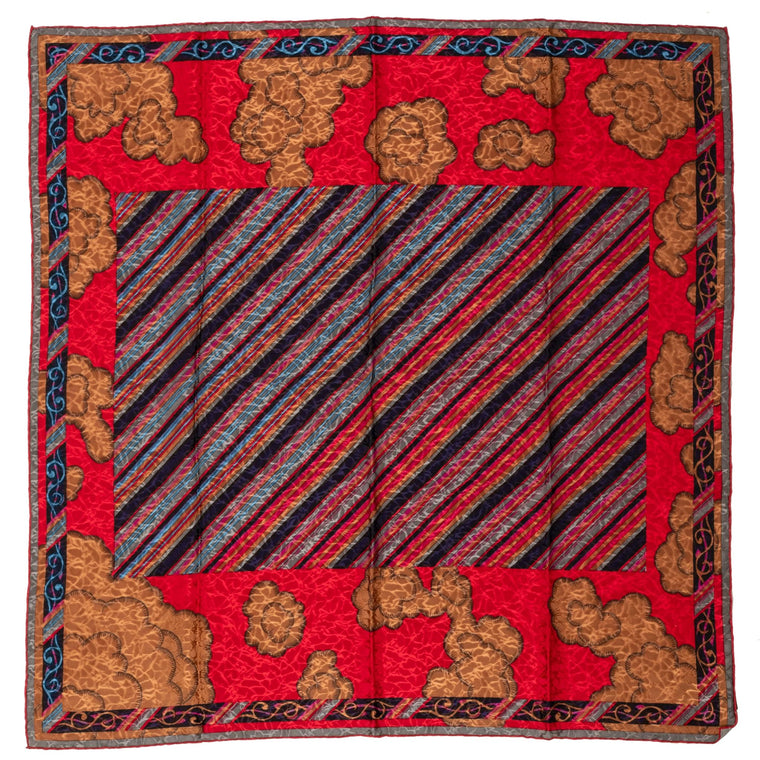 Lanvin Red Silk Striped Scarf