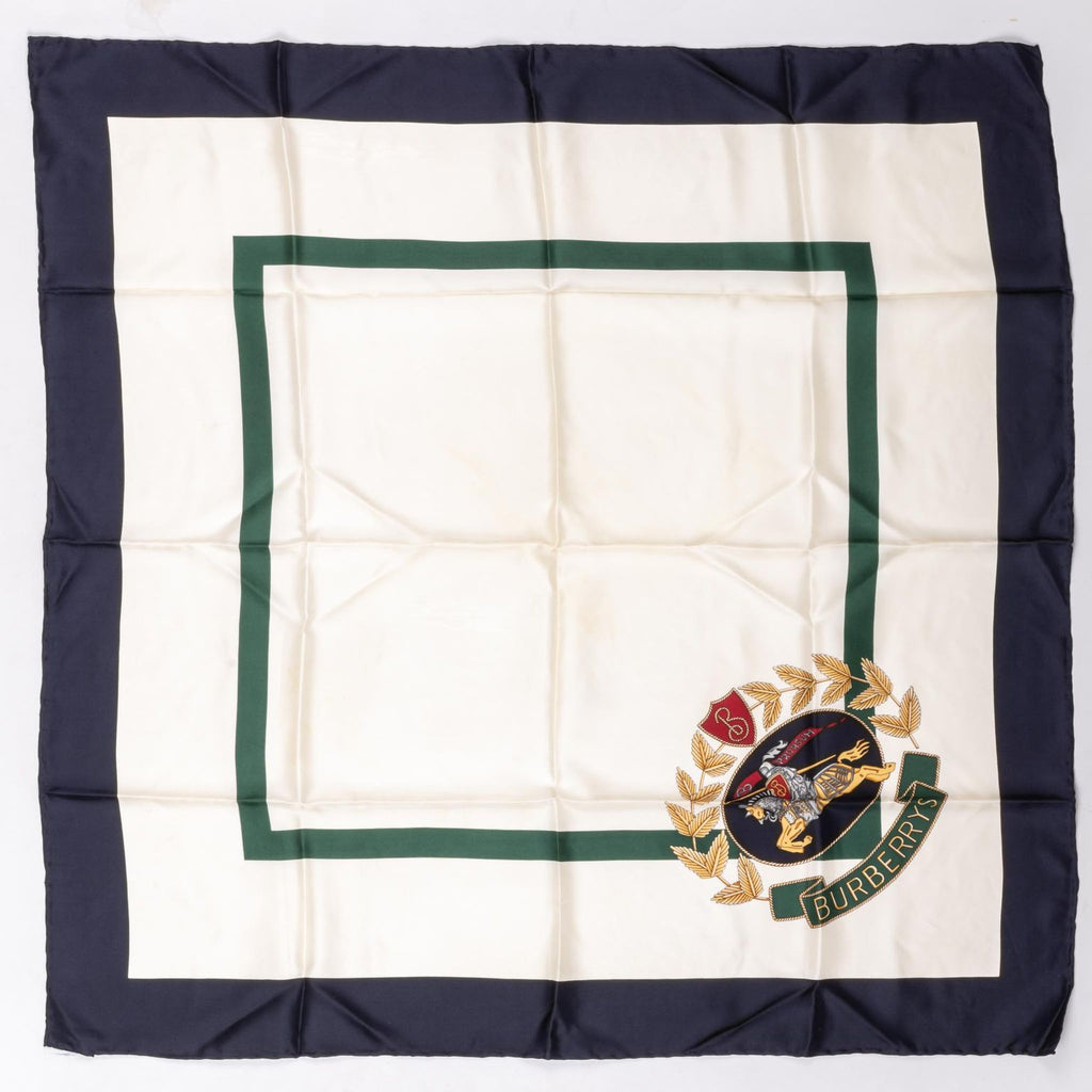 Bruberry White & Blue Crest Silk Scarf