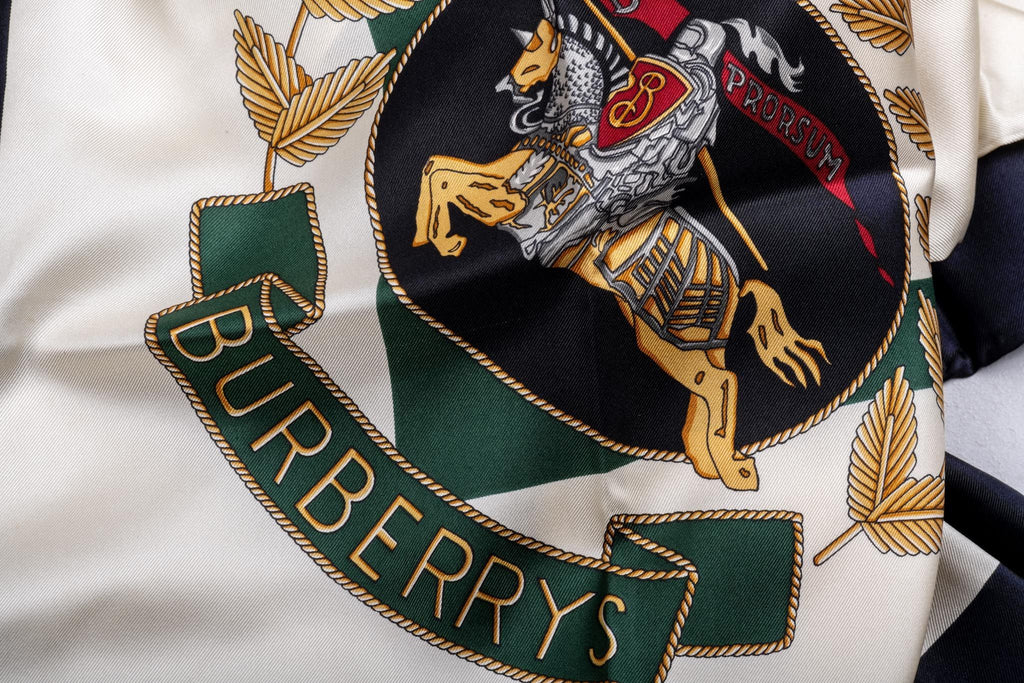 Bruberry White & Blue Crest Silk Scarf