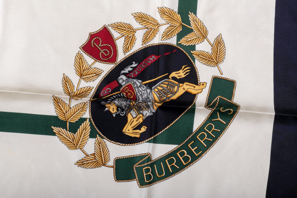 Bruberry White & Blue Crest Silk Scarf