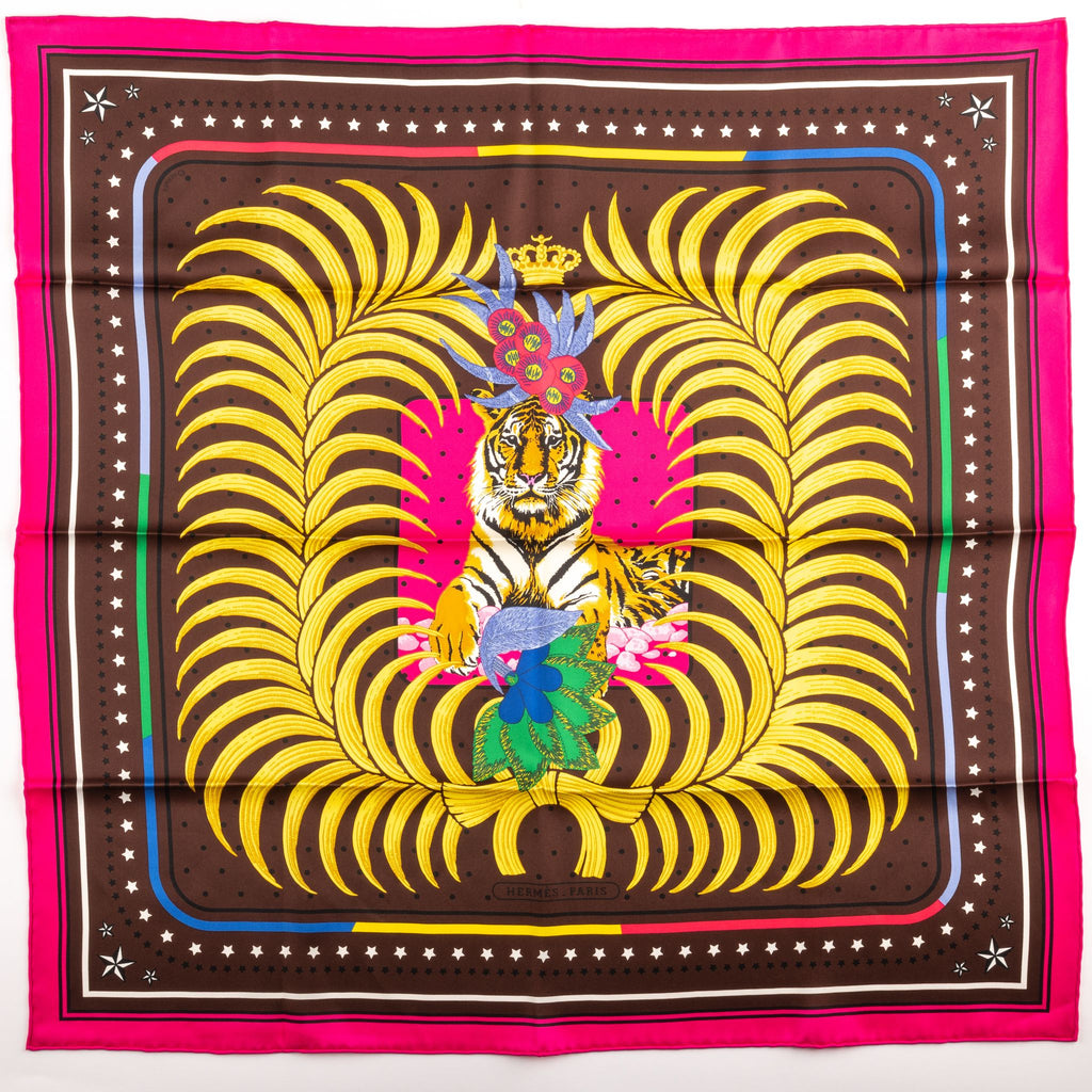 Hermès Imperial Tiger Brown Silk Scarf