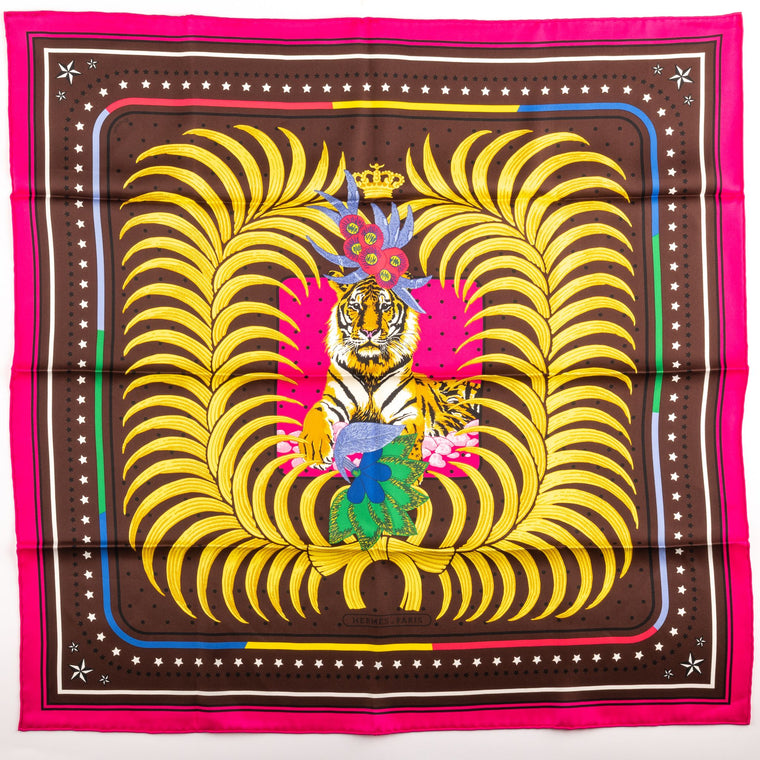 Hermès Imperial Tiger Brown Silk Scarf
