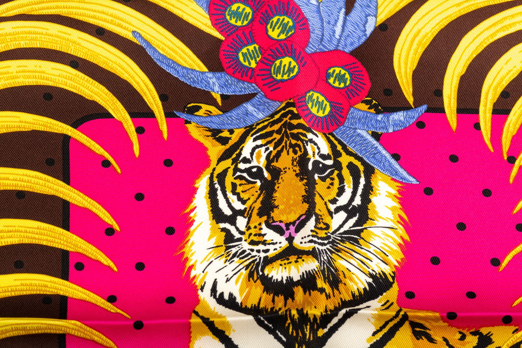 Hermès Imperial Tiger Brown Silk Scarf