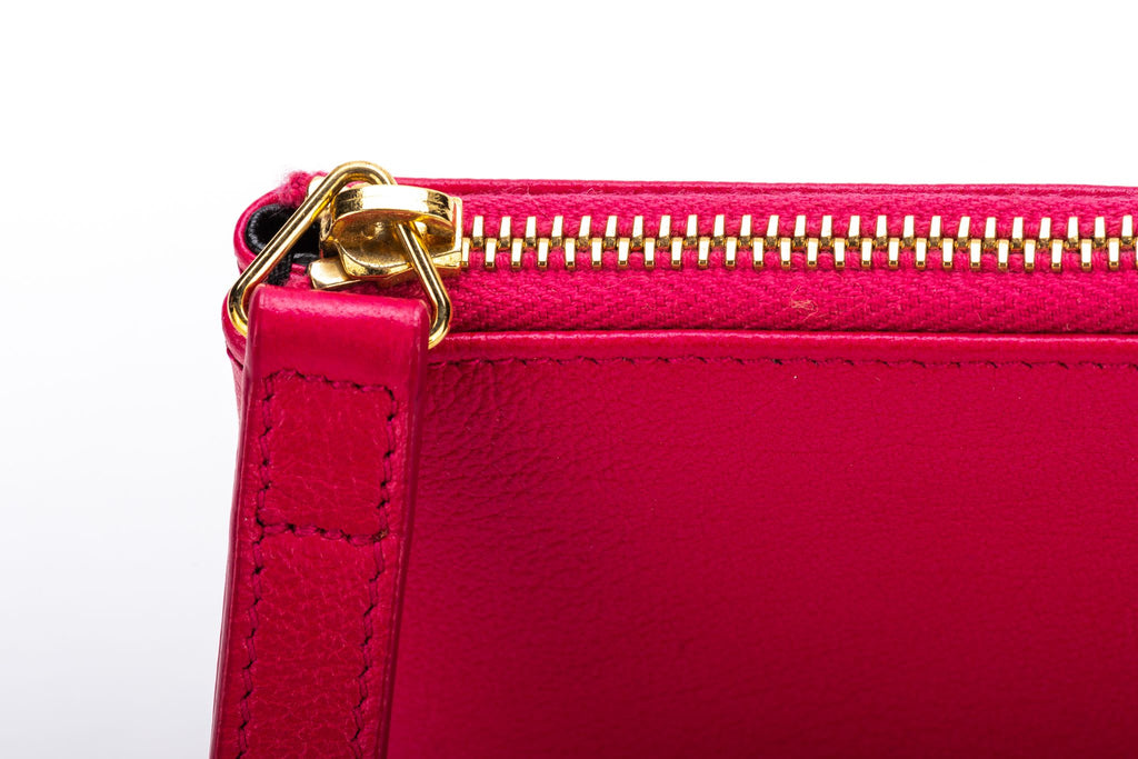 YSL Fuchsia Leather Wristlet Small Bag