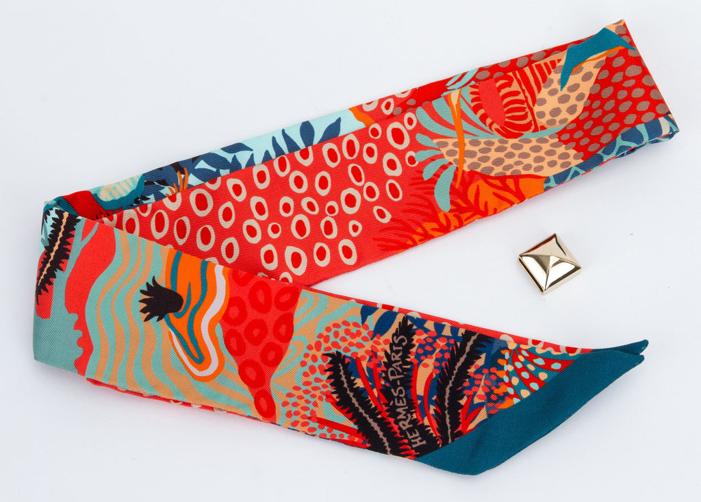 Hermes African Print Orange Silk Twilly