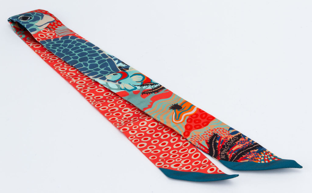 Hermes African Print Orange Silk Twilly