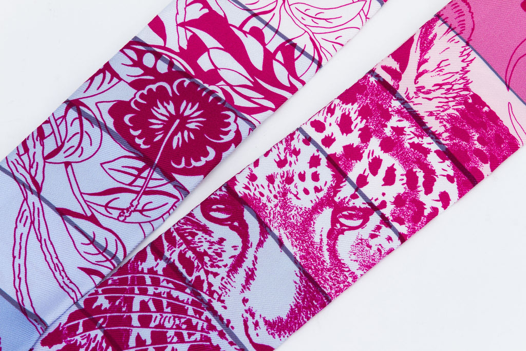 Hermes Ghepard Pink blue  Silk Twilly