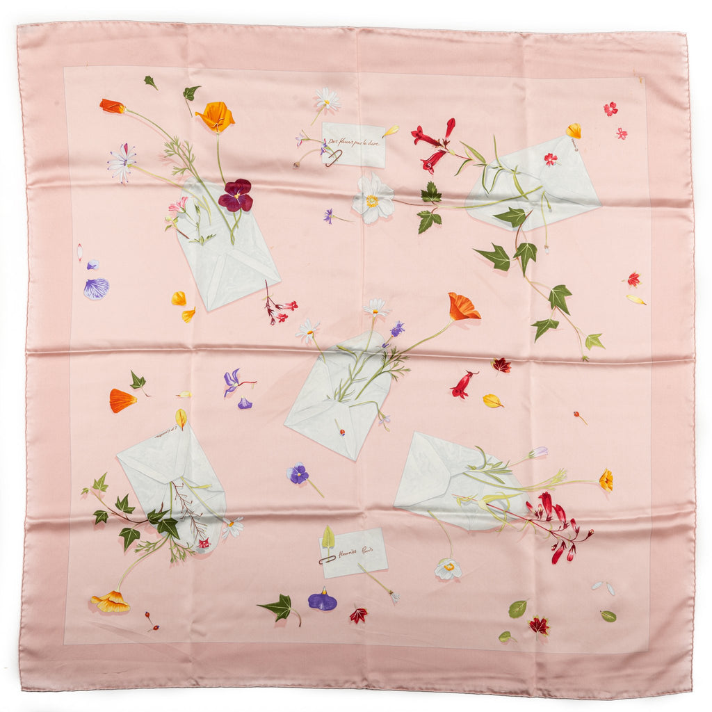 Hermès Pink Letters Flowers Silk Scarf