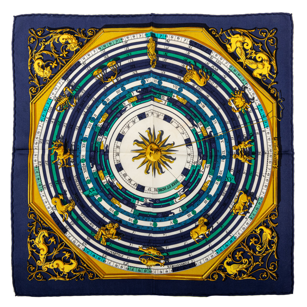 Hermès Navy Astrologie Silk Twill Scarf