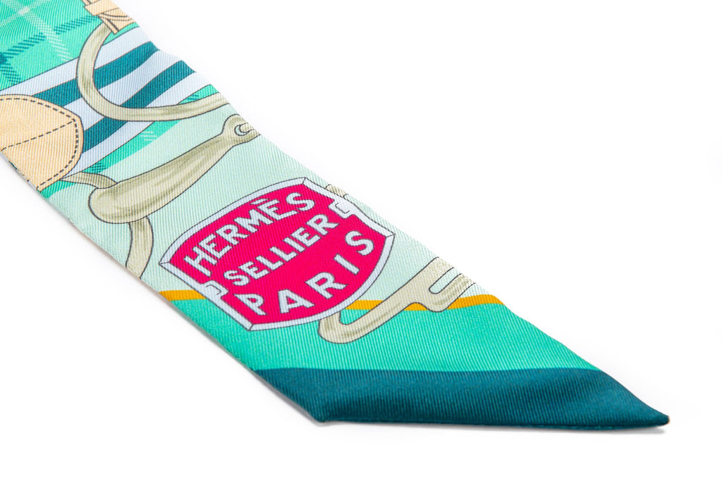 Hermès NIB Green Sellier Twilly Scarf