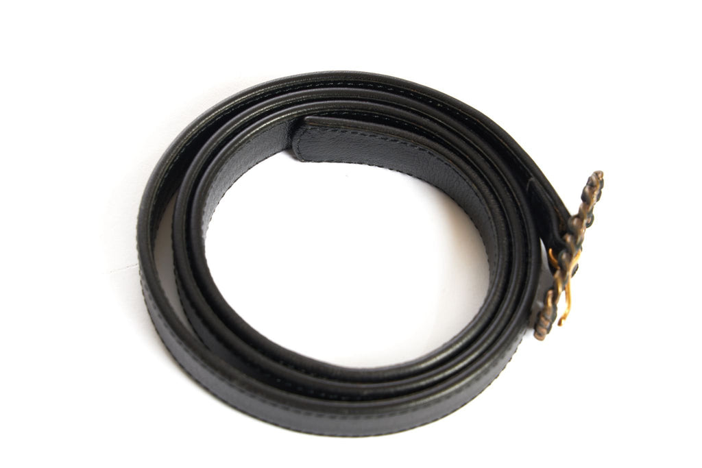 Chanel Thin Black Belt With Chain Buckle