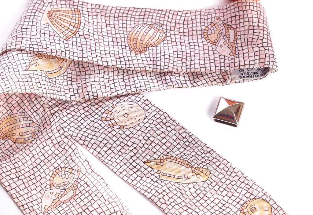 Hermès Grey Mosaic Shells Silk Twilly