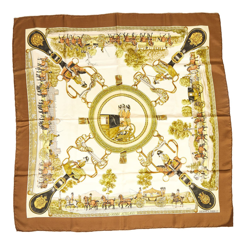 Hermes Brown Grande Attelage Silk Scarf