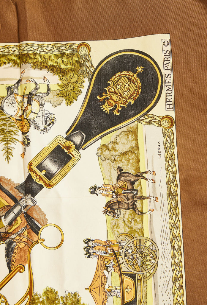 Hermes Brown Grande Attelage Silk Scarf