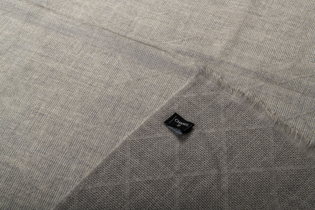 Chanel BN Gray Cashmere Camellia Shawl