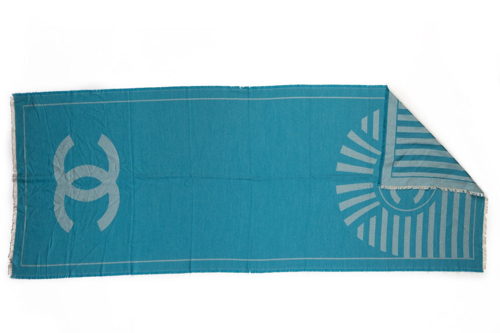 Chanel Turquoise Cashmere Logo Shawl