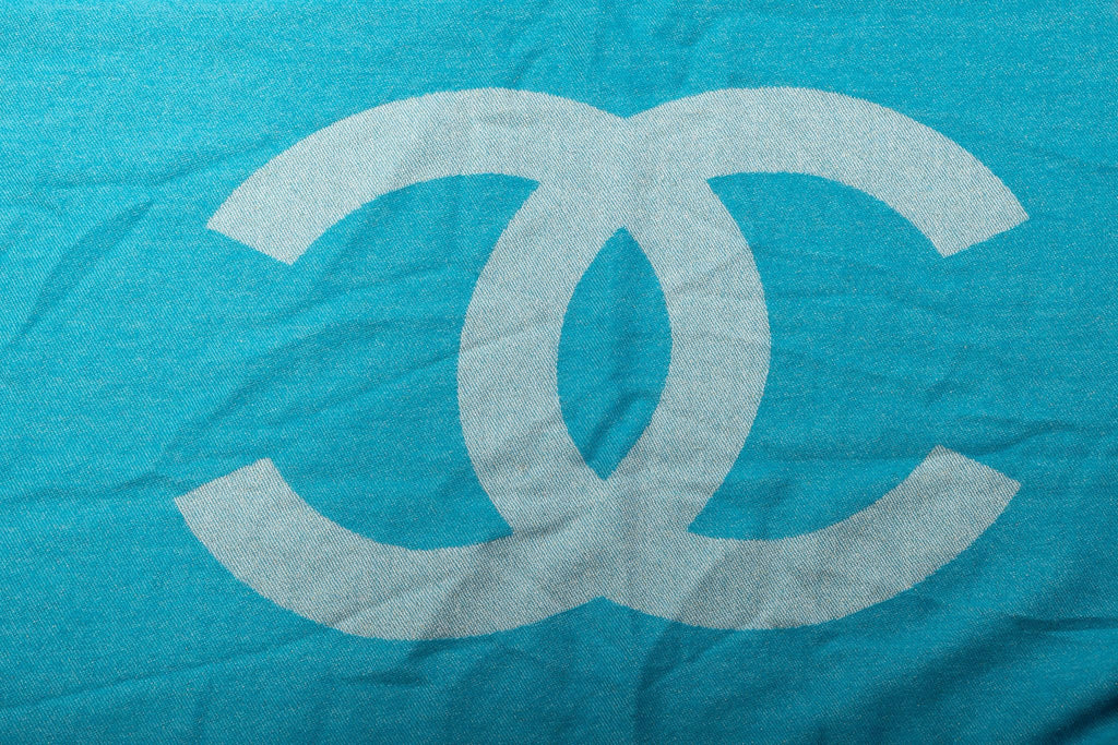 Chanel Turquoise Cashmere Logo Shawl