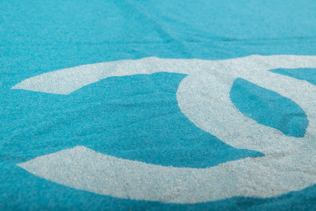 Chanel Turquoise Cashmere Logo Shawl