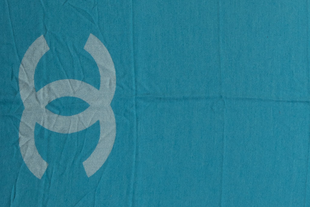 Chanel Turquoise Cashmere Logo Shawl