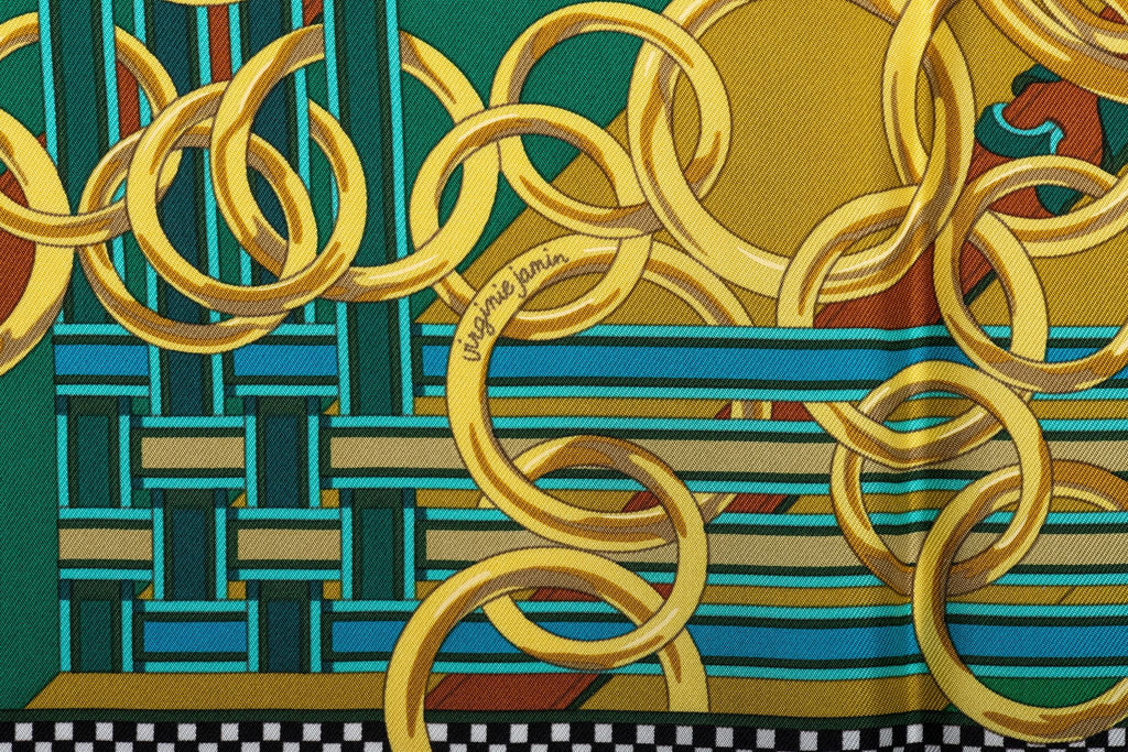 Hermès Bag Charms Green Silk Scarf