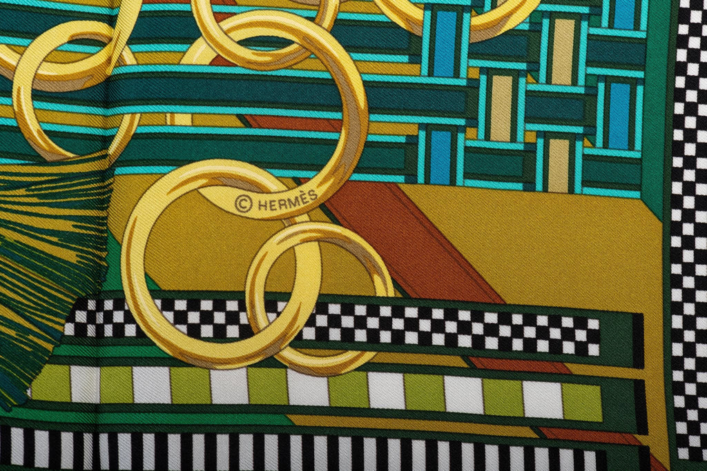 Hermès Bag Charms Green Silk Scarf