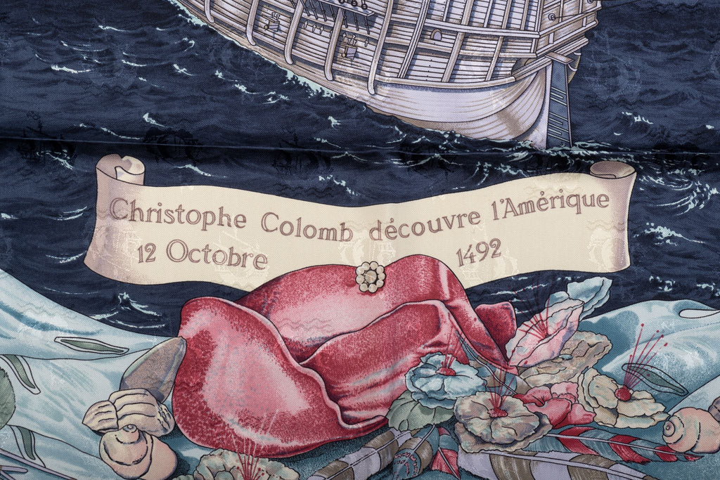 Hermes Colombe Ship Blue Silk Scarf
