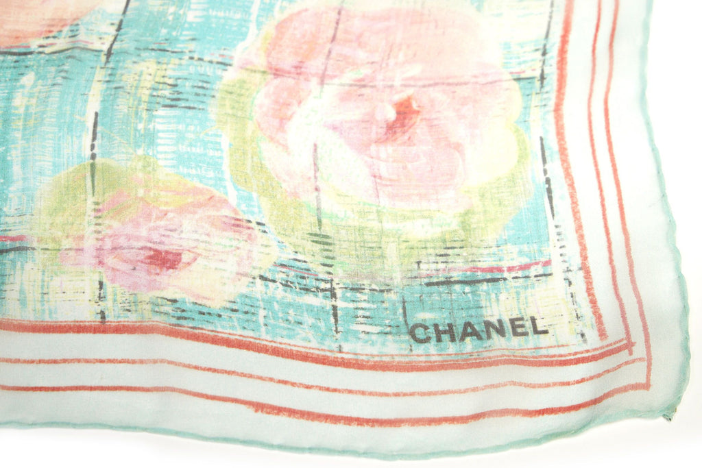 Chanel Seafoam Chiffon Camellia Scarf