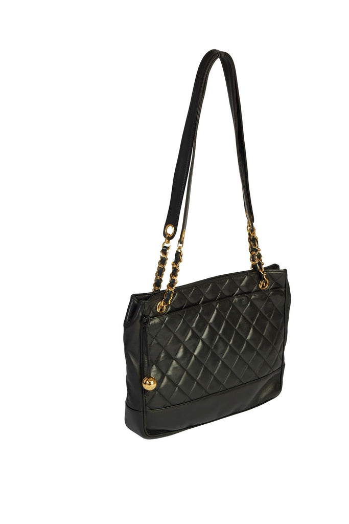 Chanel Vintage Black Quilted Zipper Tote