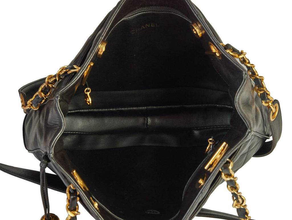 Chanel Vintage Black Quilted Zipper Tote