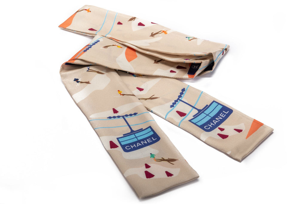 Chanel BN Coco Skier Beige Silk Twilly