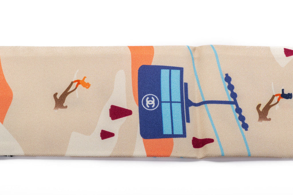 Chanel BN Coco Skier Beige Silk Twilly