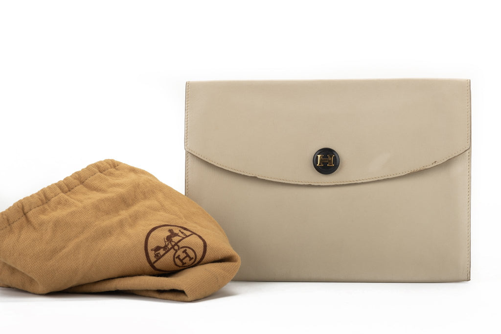 Hermes Off White Vintage Box Calf Clutch