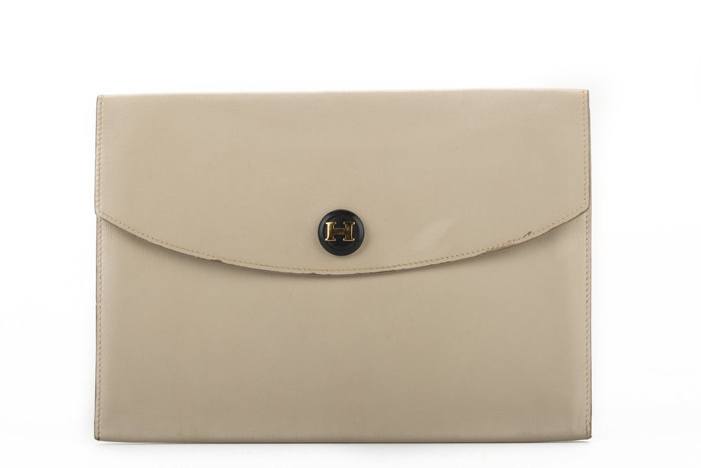 Hermes Off White Vintage Box Calf Clutch