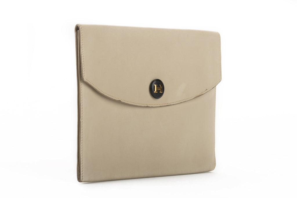 Hermes Off White Vintage Box Calf Clutch