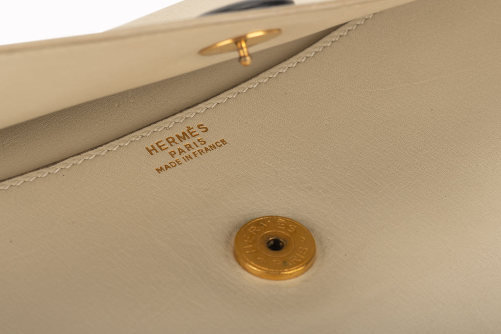 Hermes Off White Vintage Box Calf Clutch