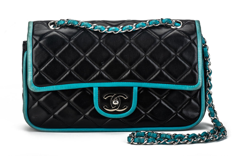 Chanel Black Turquoise Double Flap