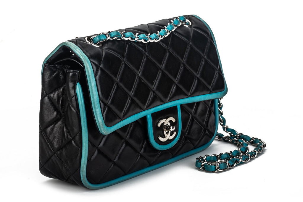 Chanel Black Turquoise Double Flap