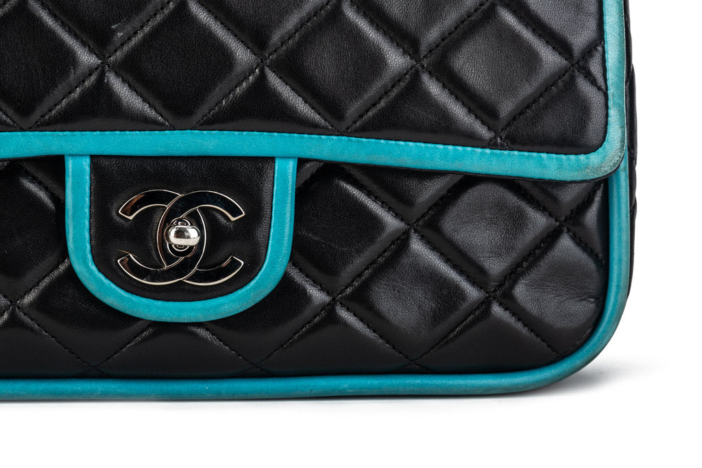 Chanel Black Turquoise Double Flap