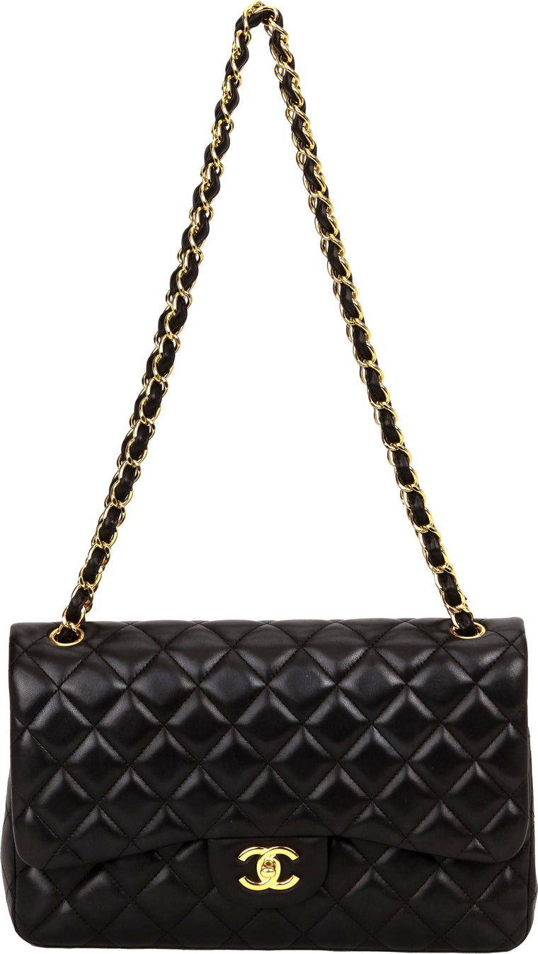 Chanel Black Lamb Jumbo Double Flap Gold