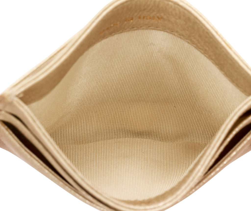 Chanel new card case light gold leather