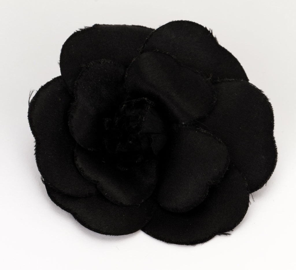 Chanel large black fabric camelia brooch