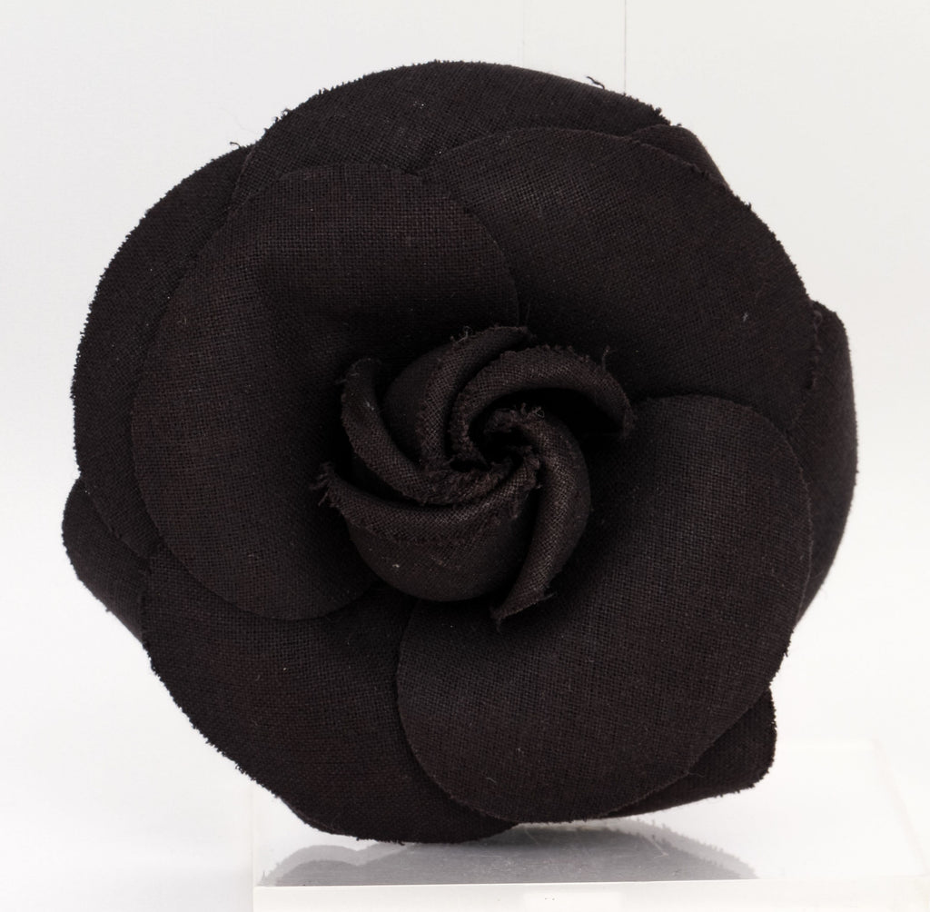 Chanel large black fabric camelia brooch