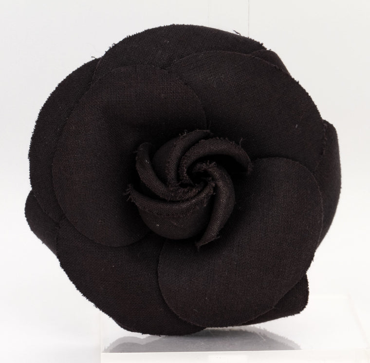Chanel large black fabric camelia brooch